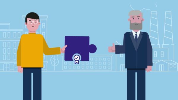 Getekend beeld van man die een diploma in ontvangst neemt